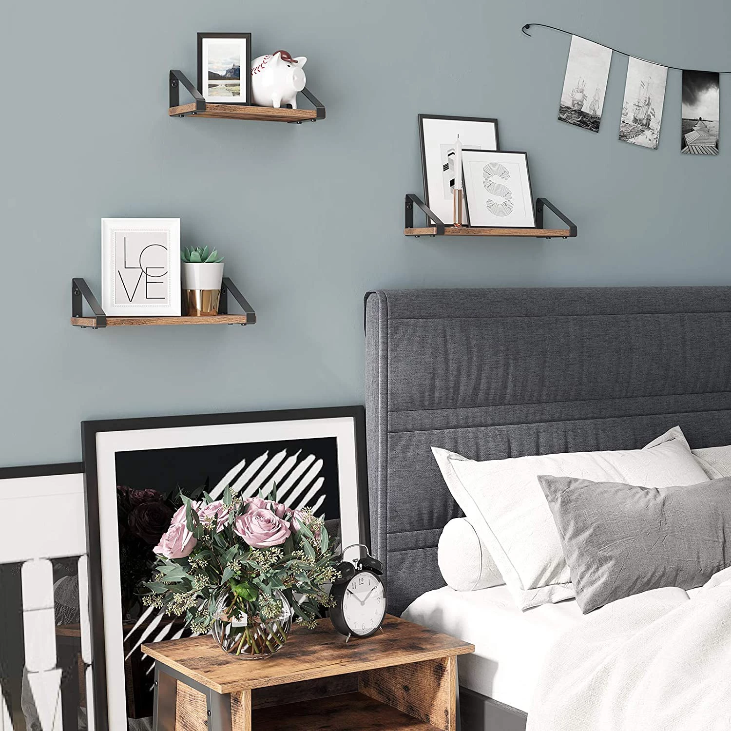 Red Living Tablettes murales Crossville (lot de 3) - Marron / Noir 4 Red Living Tablettes murales Crossville (lot de 3) - Marron / Noir – Image 4