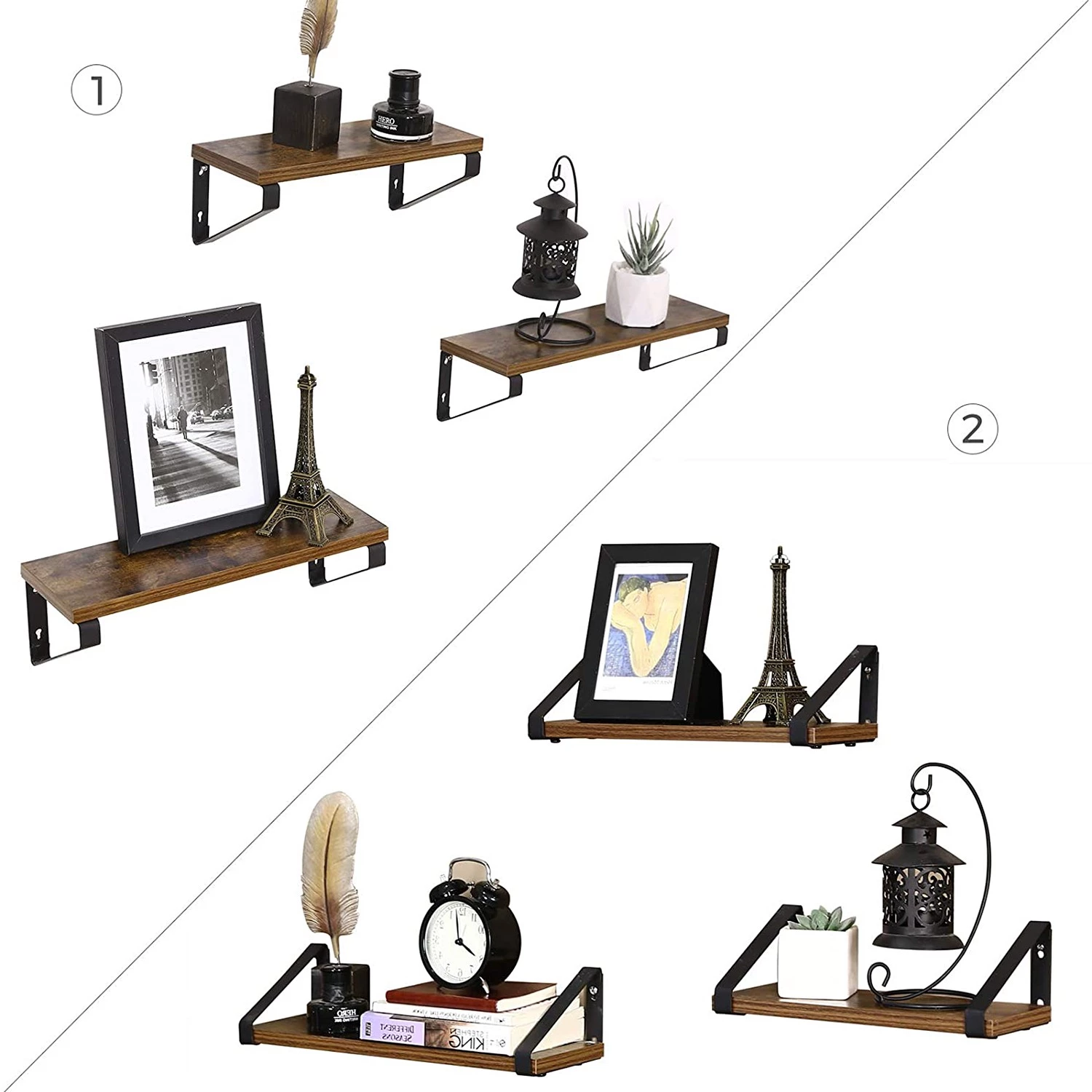 Red Living Tablettes murales Crossville (lot de 3) - Marron / Noir 5 Red Living Tablettes murales Crossville (lot de 3) - Marron / Noir – Image 5