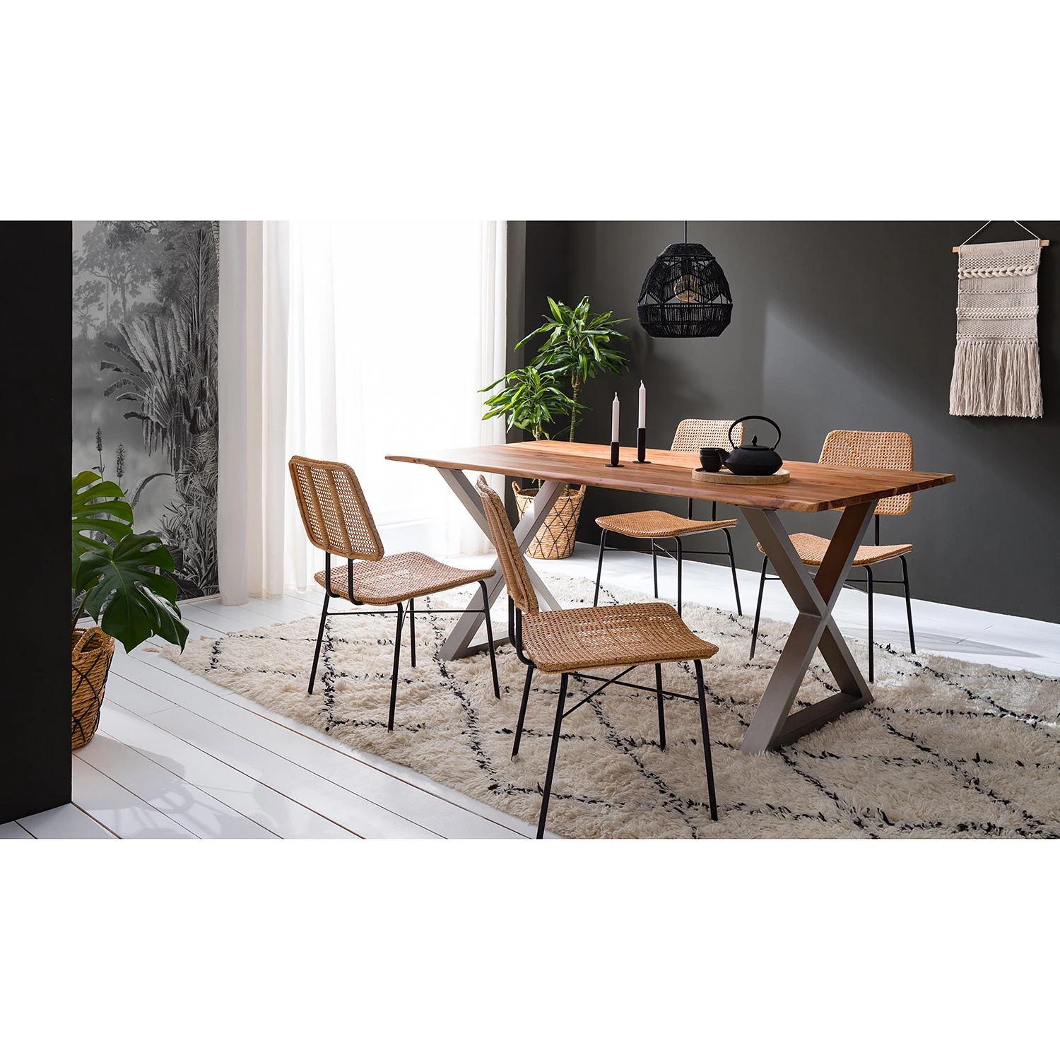 Ars Natura Table Kapra - Acacia brun - 180 x 90 cm - Argenté - Forme en X - Épaisseur plateau : 2.5 cm 4 Ars Natura Table Kapra - Acacia brun - 180 x 90 cm - Argenté - Forme en X - Épaisseur plateau : 2.5 cm – Image 4