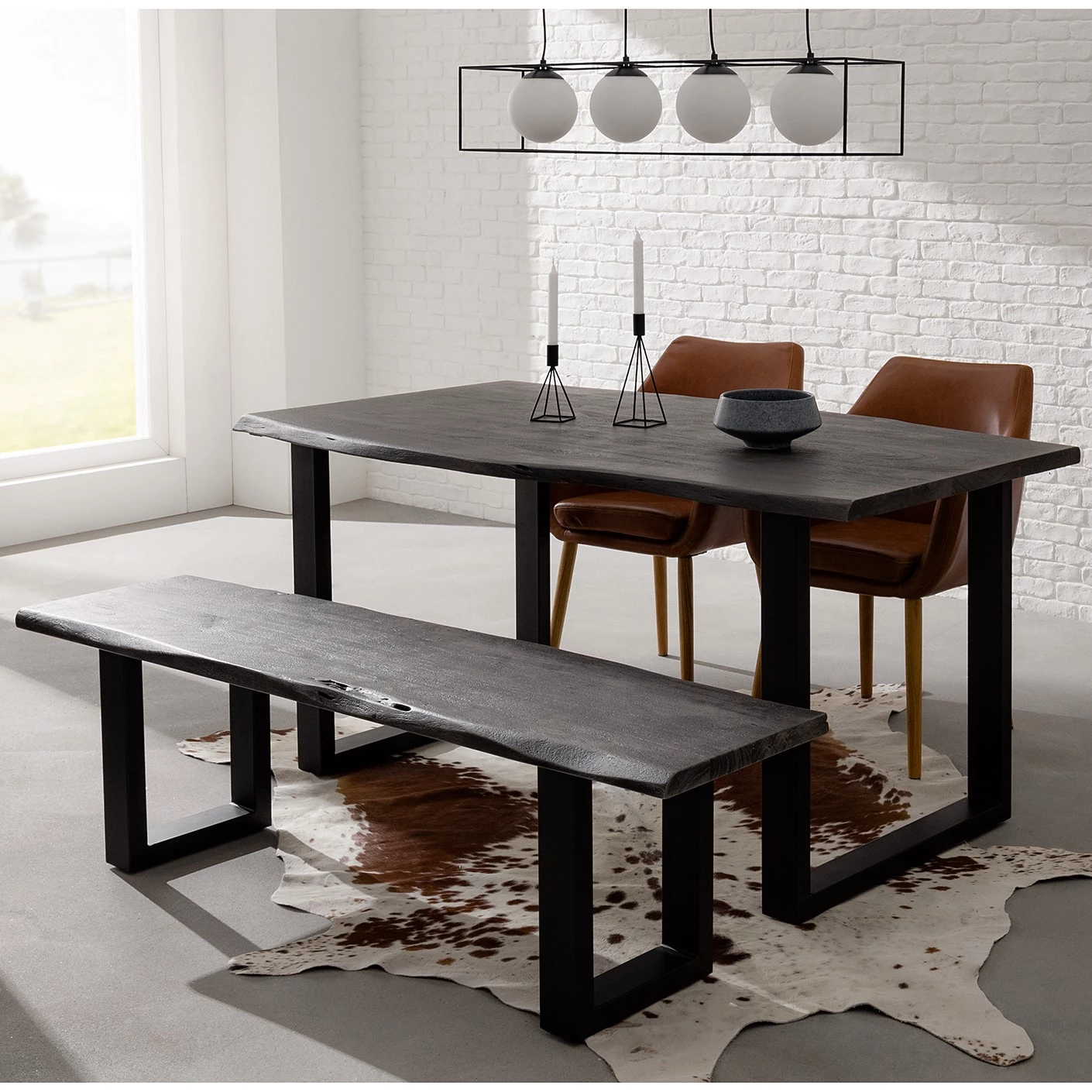 Ars Natura Table Kapra - Acacia Gris - 180 x 90 cm - Noir - Forme en U - Épaisseur plateau : 2.5 cm 2 Ars Natura Table Kapra - Acacia Gris - 180 x 90 cm - Noir - Forme en U - Épaisseur plateau : 2.5 cm – Image 2