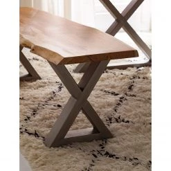 Ars Natura Banc Kapra - Acacia brun - Largeur : 160 cm - Argenté - Forme en X -ÉcoMaison Soldes 1000228073 210126 13020900057 DETAILS P000000001000228073