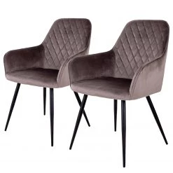 Loftscape Chaise à accoudoirs Pierry II (lot de 2) - Velours / Acier - Taupe