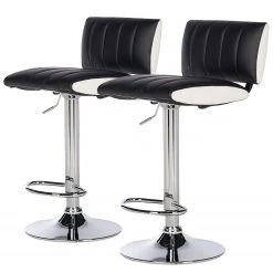 Loftscape Chaises de bar Moire (lot de 2) - Imitation cuir / Métal - Noir et blanc - Chrome