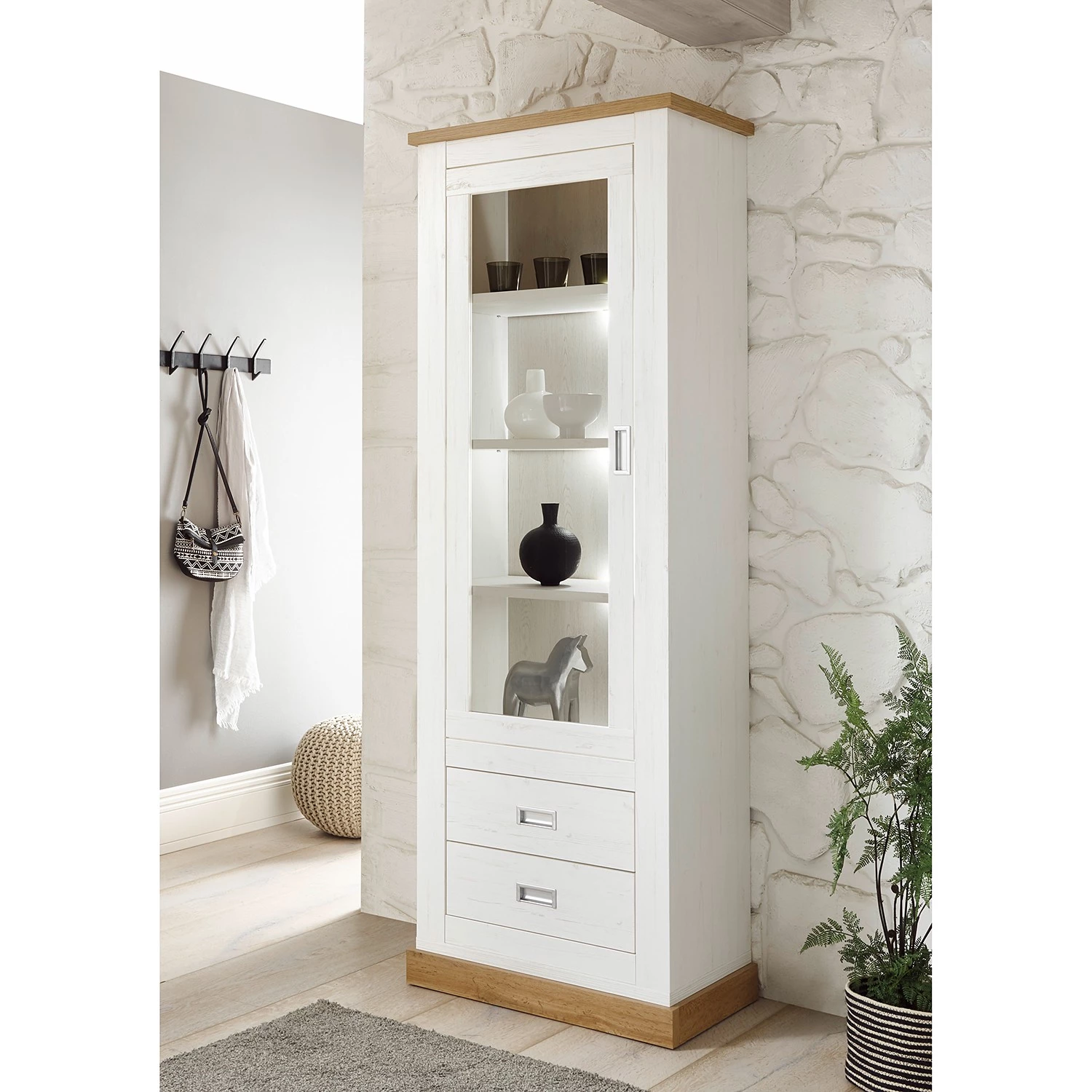 Ridgevalley Vitrine Ollezy - Imitation pin blanc / Imitation chêne artisan 2 Ridgevalley Vitrine Ollezy - Imitation pin blanc / Imitation chêne artisan – Image 2