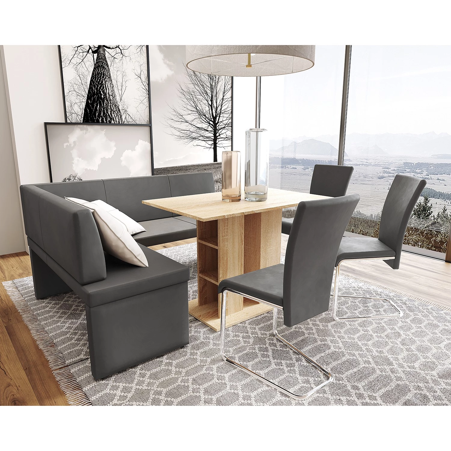 Loftscape Banc d’angle Daux - Imitation cuir - Anthracite - Angle à droite (vu de face) 2 Loftscape Banc d’angle Daux - Imitation cuir - Anthracite - Angle à droite (vu de face) – Image 2