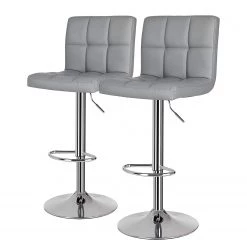 Loftscape Chaises de bar Marcon (lot de 2) - Imitation cuir / Fer - Gris / Chrome