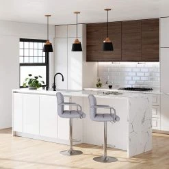 Loftscape Chaises de bar Hillion (lot de 2) - Imitation cuir / Fer - Gris / Chrome -ÉcoMaison Soldes 1000235743 210118 06450600268 MOOD DETAILS P000000001000235743 mood