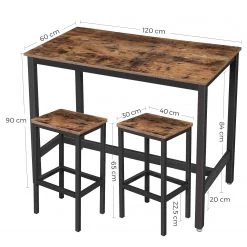 Red Living Ensemble de bar Theville (3 éléments) - Imitation chêne rustique / Noir -ÉcoMaison Soldes 1000235780 210118 06491500435 SKETCH DETAILS P000000001000235780 sketch