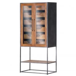 Red Living Armoire à vin Viessoix - Teck massif et acacia massif / Fer - Teck / Anthracite