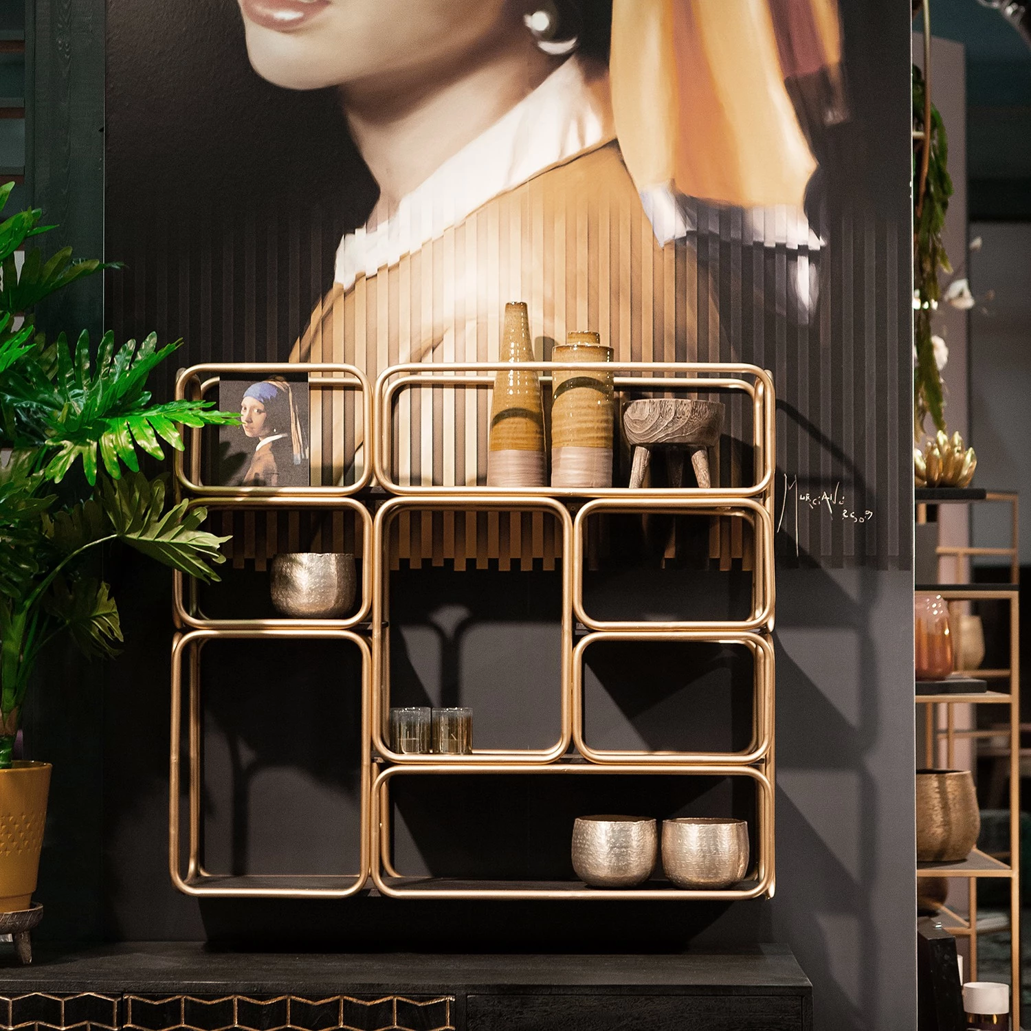 Red Living Étagère murale Oissel I - Acacia massif / Métal - Acacia noir / Doré 2 Red Living Étagère murale Oissel I - Acacia massif / Métal - Acacia noir / Doré – Image 2