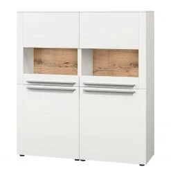 GWINNER Buffet haut Bellano - Placage en bois véritable - Mat blanc / Chêne de poutre - Sans éclairage