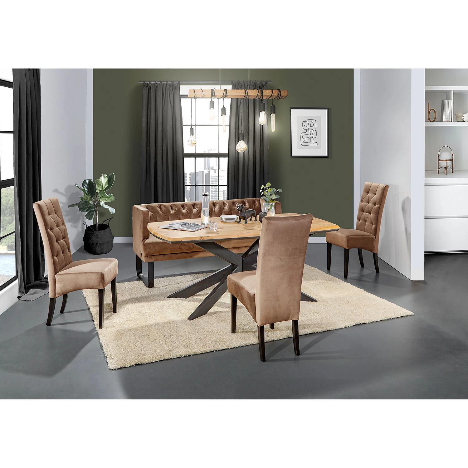 Red Living Chaise capitonnée Selda - Microfibre / Hêtre massif - Cognac 2 Red Living Chaise capitonnée Selda - Microfibre / Hêtre massif - Cognac – Image 2