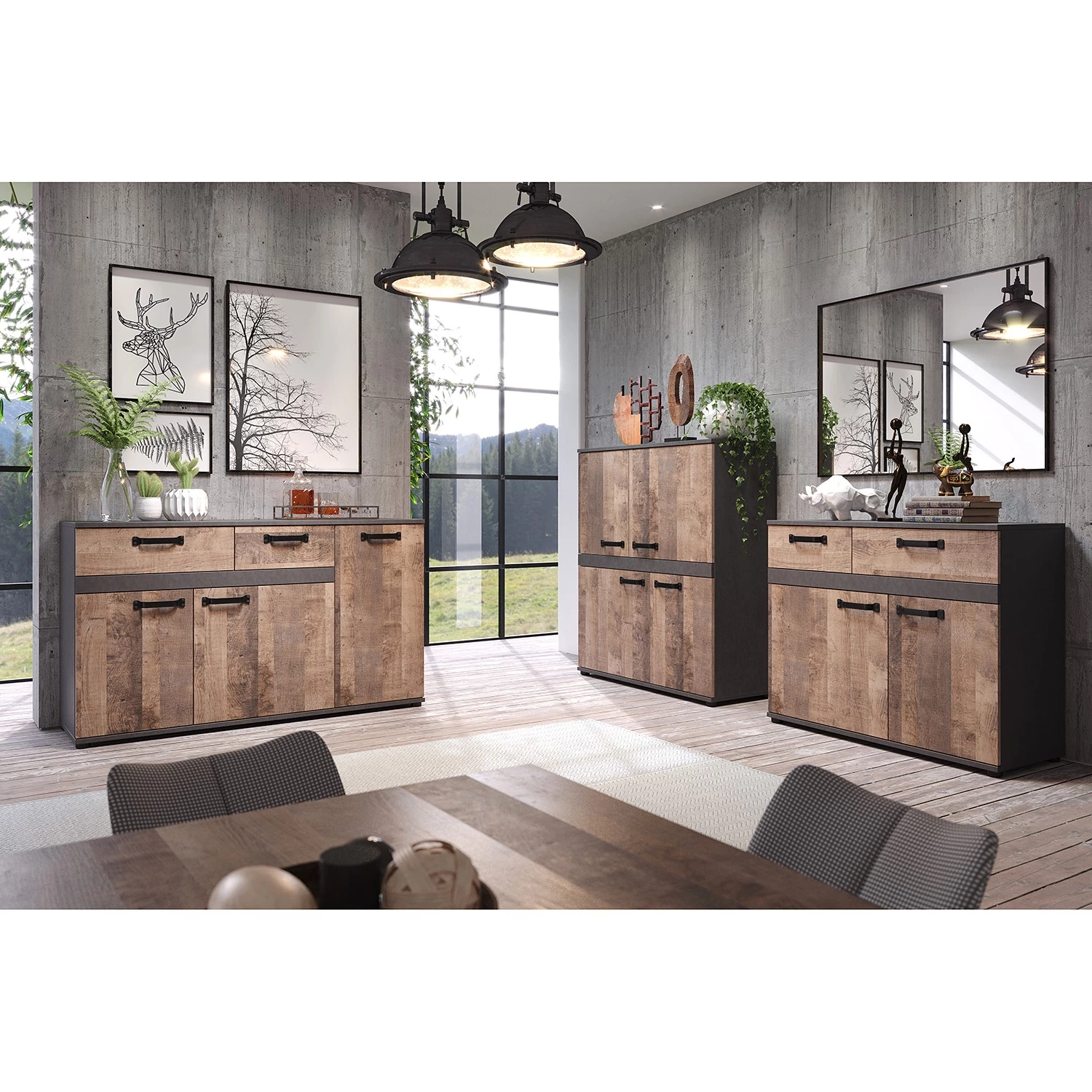 Trendteam Buffet Stripe - Imitation bois recyclé / Gris 5 Trendteam Buffet Stripe - Imitation bois recyclé / Gris – Image 5