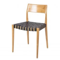 Ars manufacti Chaise Cerro - Cuir véritable / Teck massif - Noir / Teck
