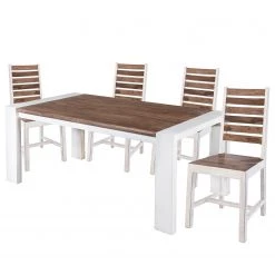 Wolf-Möbel Salle à manger Maison I (5 éléments) - Acacia massif - Acacia couleur pierre / Blanc cassé