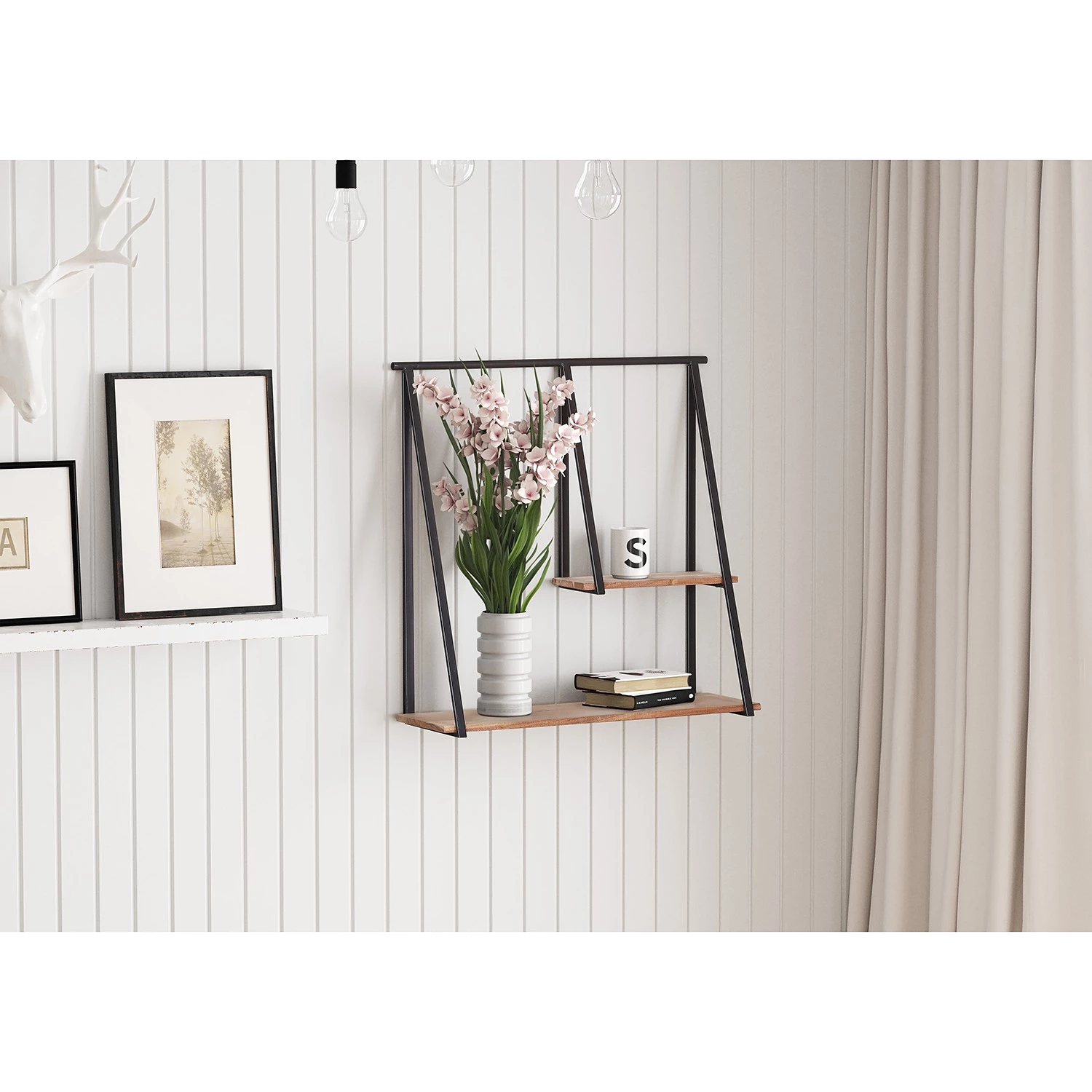 Red Living Étagère murale Haina - Acacia massif / Métal - Acacia / Anthracite 2 Red Living Étagère murale Haina - Acacia massif / Métal - Acacia / Anthracite – Image 2