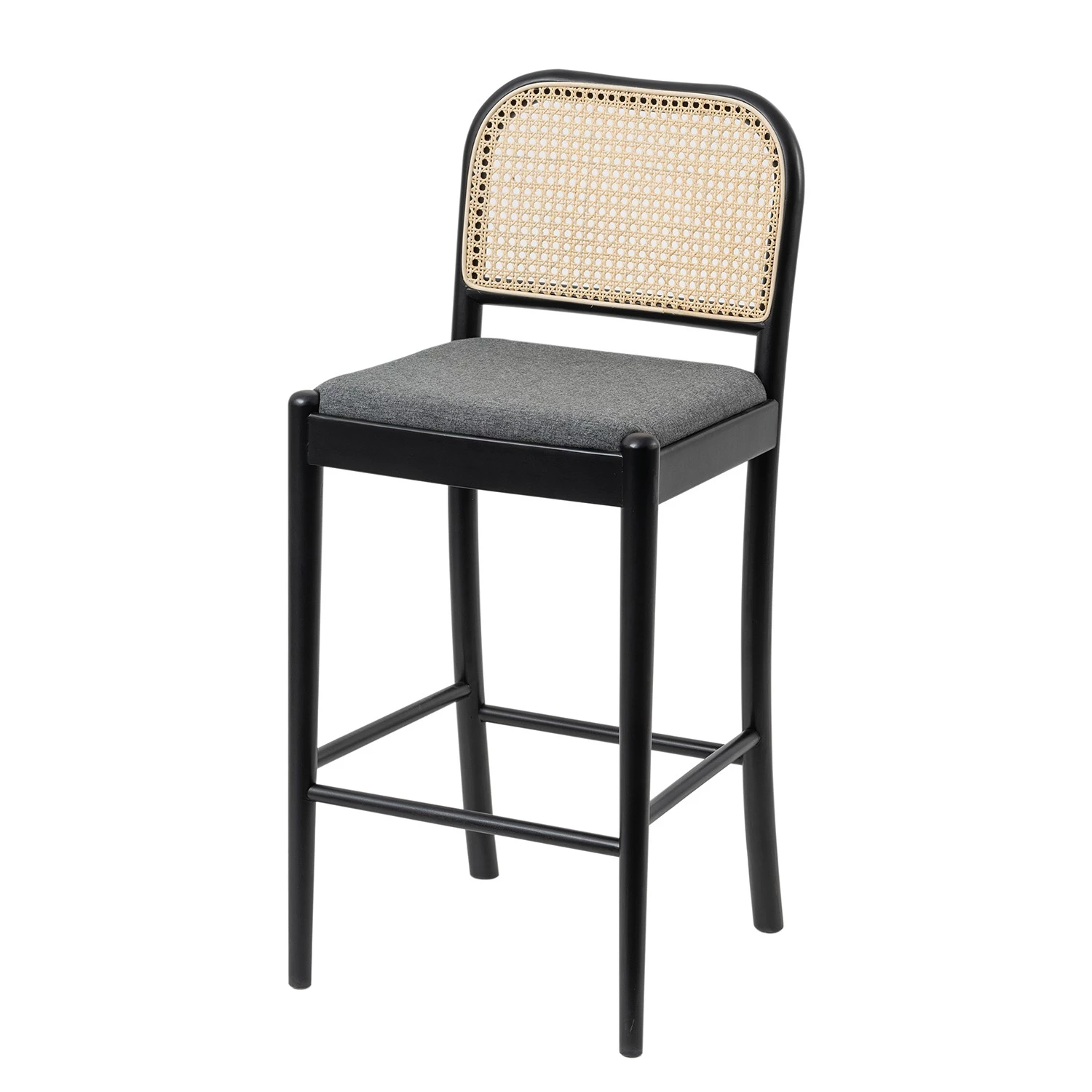 Studio Copenhagen Chaise de bar Cutis - Rotin et tissu / Hêtre massif - Gris 1 Studio Copenhagen Chaise de bar Cutis - Rotin et tissu / Hêtre massif - Gris