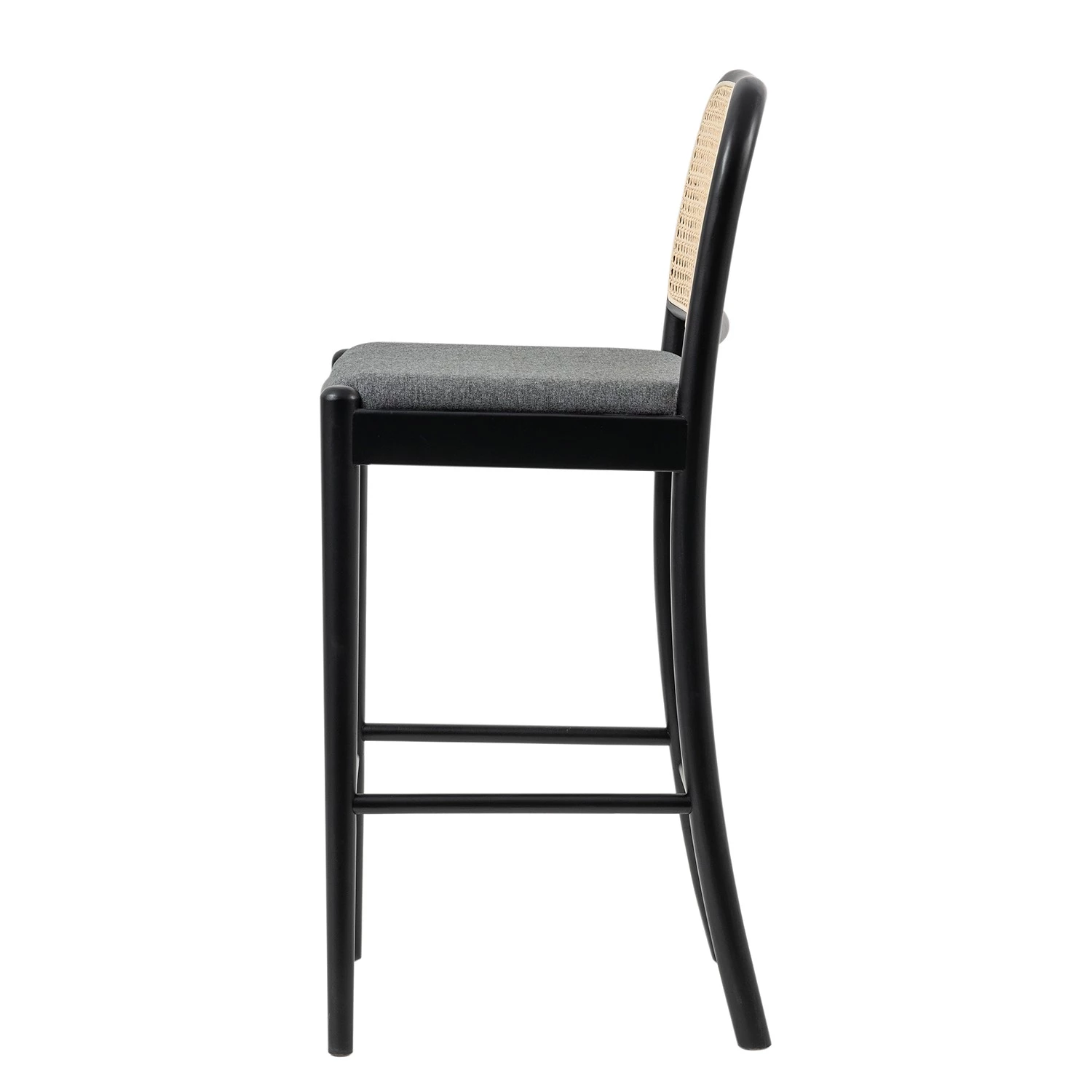 Studio Copenhagen Chaise de bar Cutis - Rotin et tissu / Hêtre massif - Gris 3 Studio Copenhagen Chaise de bar Cutis - Rotin et tissu / Hêtre massif - Gris – Image 3