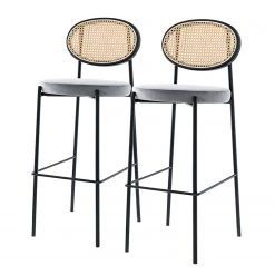 Studio Copenhagen Chaises de bar Davie (lot de 2) - Rotin et tissu / Métal - Gris clair