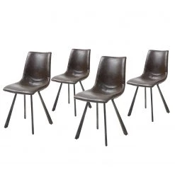 Fredriks Chaises Tryon (lot de 4) - Imitation cuir / Acier - Marron foncé vintage / Marron foncé