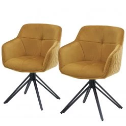 Red Living Chaises à accoudoirs Cancun (lot de 2) - Velours / Fer - Doré / Noir