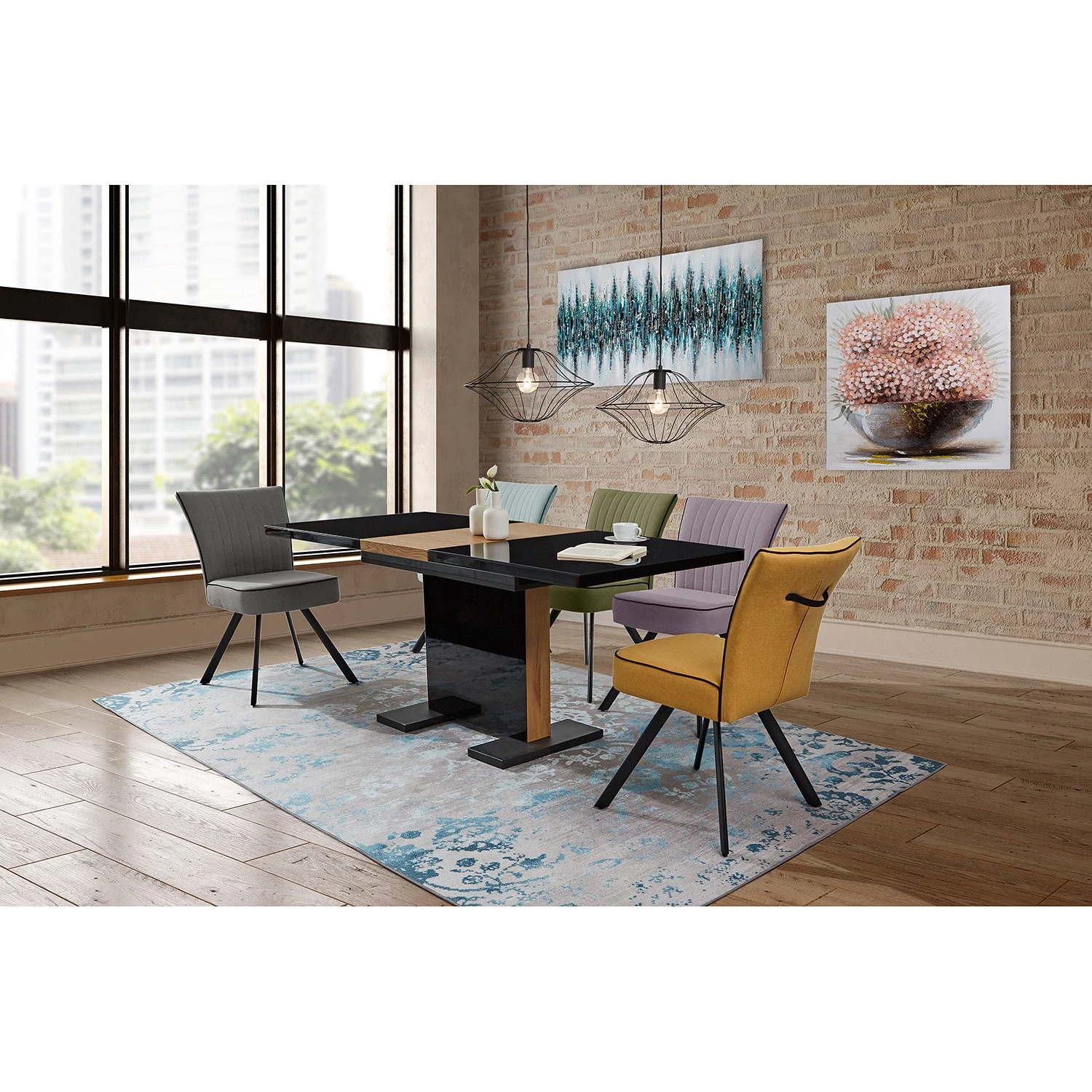 Loftscape Table Bernay - (extensible) - Noir mat / Imitation chêne 2 Loftscape Table Bernay - (extensible) - Noir mat / Imitation chêne – Image 2