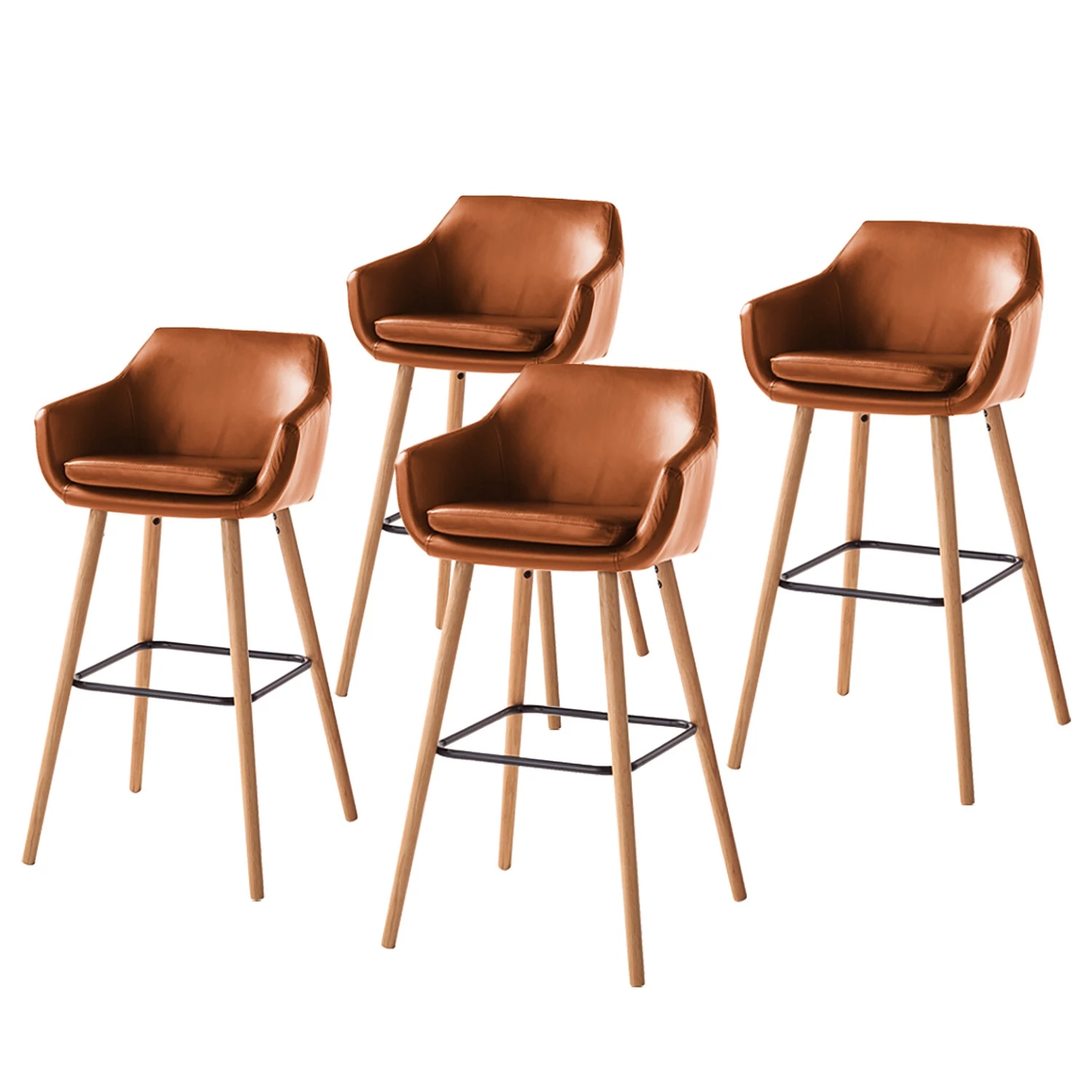 Mørteens Chaises de bar Nicholas I - Imitation cuir / Chêne massif - Marron vintage - Lot de 4 1 Mørteens Chaises de bar Nicholas I - Imitation cuir / Chêne massif - Marron vintage - Lot de 4