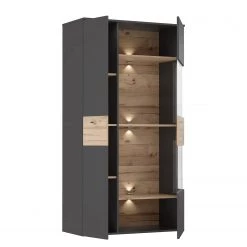 Loftscape Vitrine Corey - Avec éclairage - Imitation chêne / Gris - Porte en verre à droite -ÉcoMaison Soldes 1000282747 211109 144406000133 DETAILS P000000001000282747