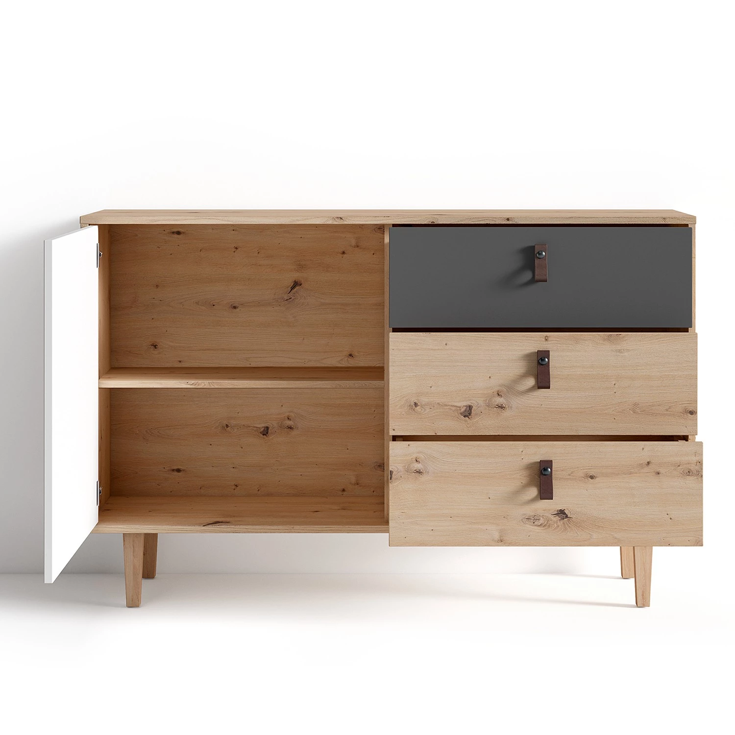 Fredriks Buffet Bowood - Imitation chêne artisan / Blanc 4 Fredriks Buffet Bowood - Imitation chêne artisan / Blanc – Image 4