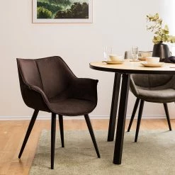 Ars manufacti Chaise à accoudoirs Kantii II - Microfibre / Métal - Microfibre Colby: Marron foncé vintage - Lot de 2 -ÉcoMaison Soldes 1000284160 210819 08490700034 MOOD DETAILS P000000001000284160 mood