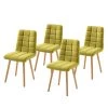 Mørteens Chaise capitonnée Doskie II - Lin / Chêne massif - Citron vert - Lot de 4