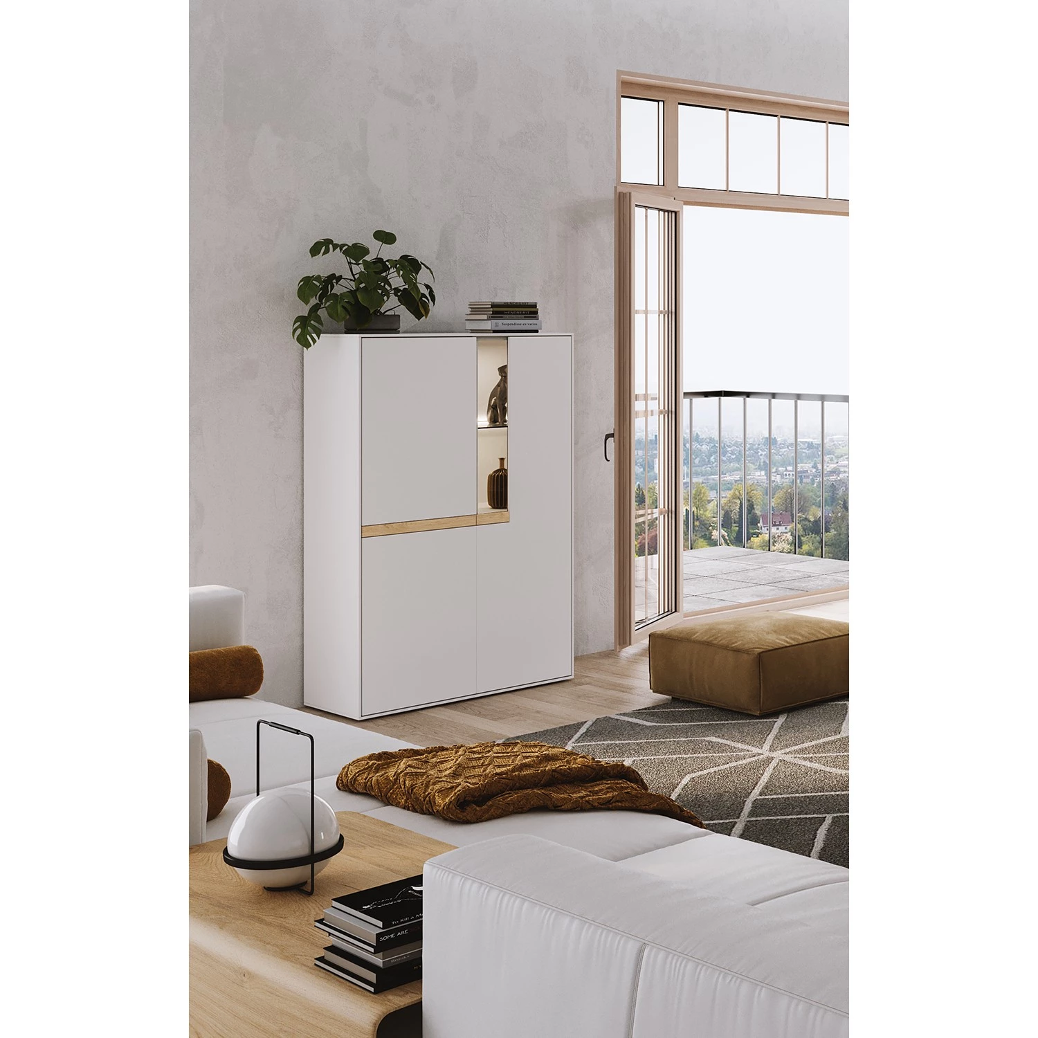 GWINNER Buffet haut Calea II - Blanc mat / Chêne - Sans éclairage 2 GWINNER Buffet haut Calea II - Blanc mat / Chêne - Sans éclairage – Image 2