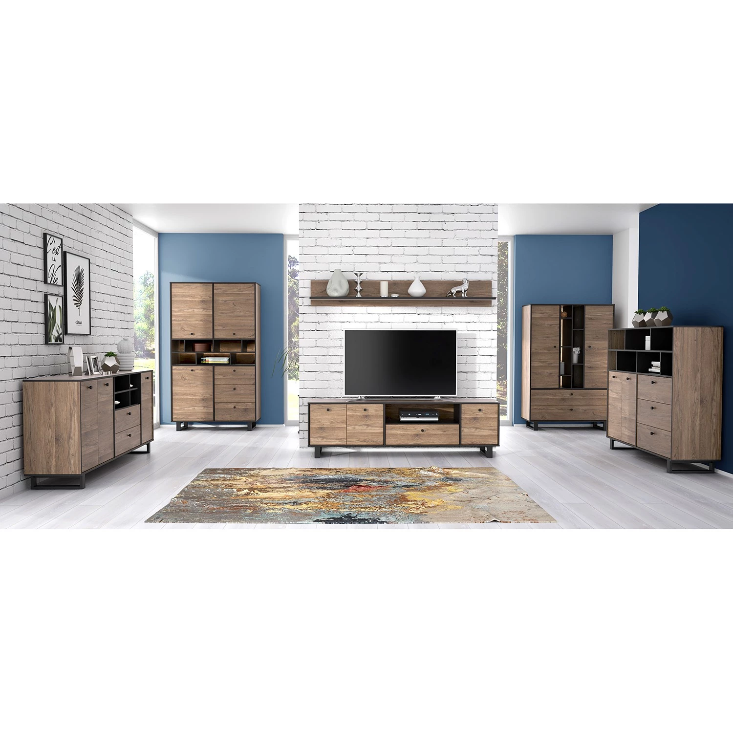 Red Living Étagère murale Trylith - Imitation chêne rustique / Noir 4 Red Living Étagère murale Trylith - Imitation chêne rustique / Noir – Image 4