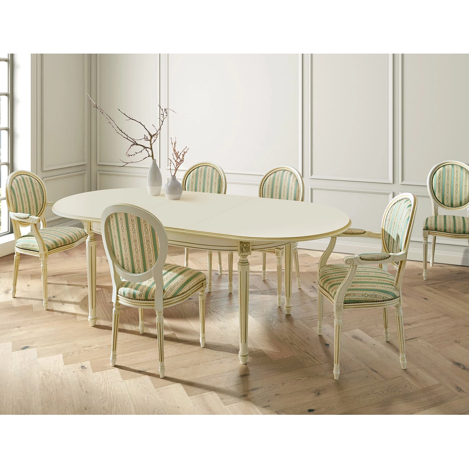 Velvet Studio Salle à manger Alison II (7 éléments) - (extensible) - Vert 1 Velvet Studio Salle à manger Alison II (7 éléments) - (extensible) - Vert