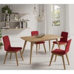 Norrwood Salle à manger Nami (5 éléments) - Rouge antique - 140 x 80 cm - Hêtre clair