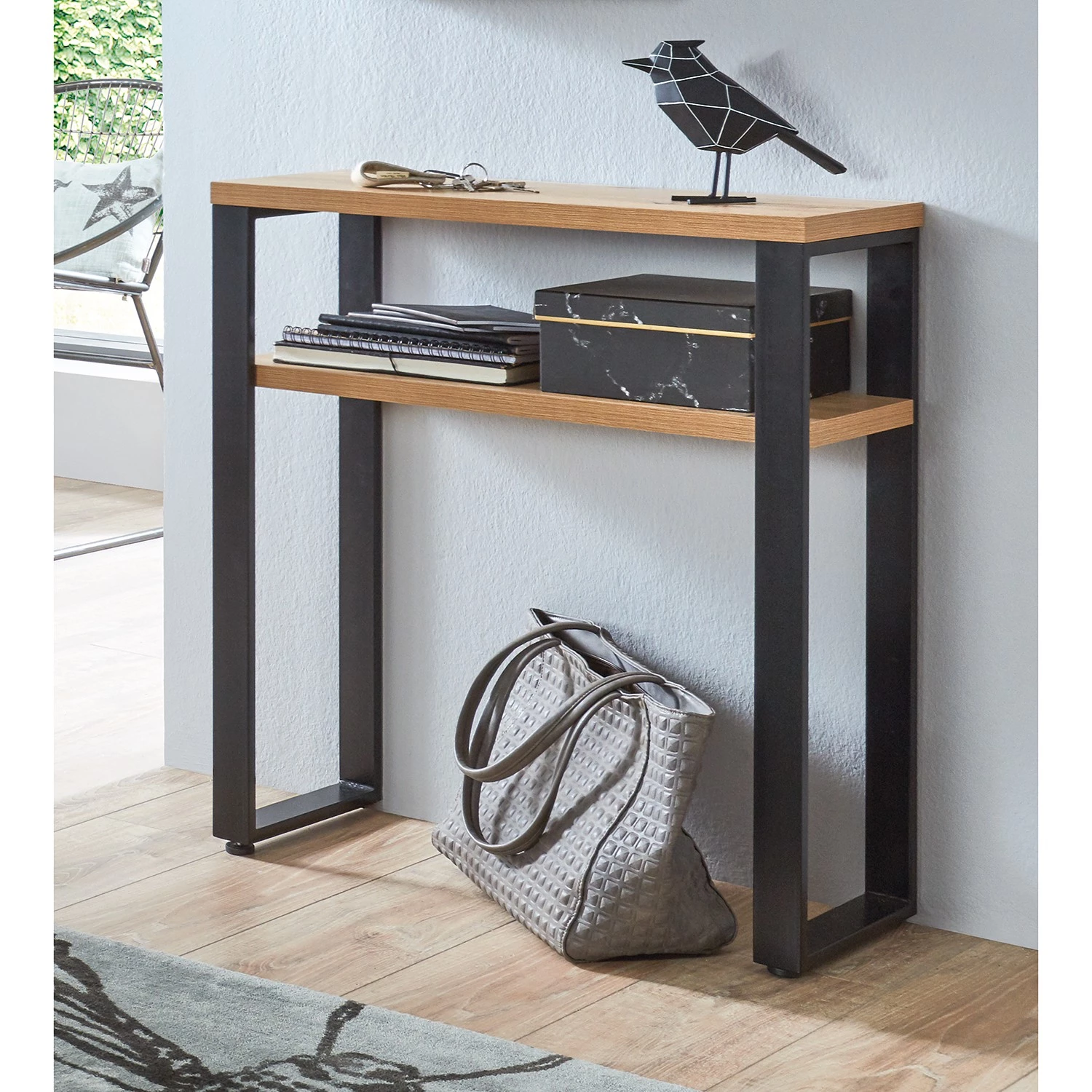 Red Living Console Salcha - Métal - Imitation chêne / Noir 2 Red Living Console Salcha - Métal - Imitation chêne / Noir – Image 2