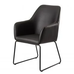 Loftscape Chaise à accoudoirs Fradou III - Imitation cuir / Fer - Noir