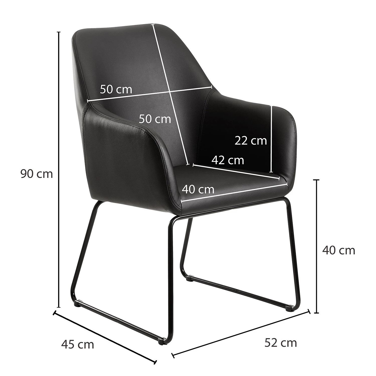 Loftscape Chaise à accoudoirs Fradou III - Imitation cuir / Fer - Noir 7 Loftscape Chaise à accoudoirs Fradou III - Imitation cuir / Fer - Noir – Image 7