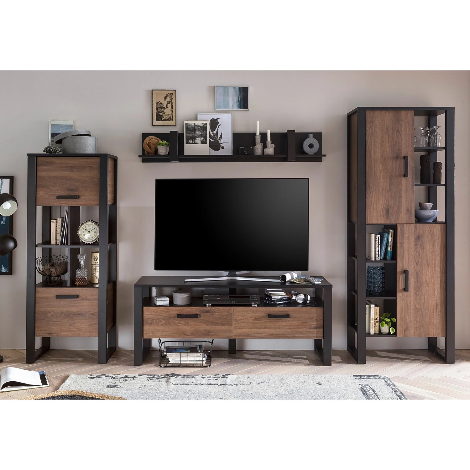 Red Living Étagère Norddal III - Imitation noyer / Noir 2 Red Living Étagère Norddal III - Imitation noyer / Noir – Image 2