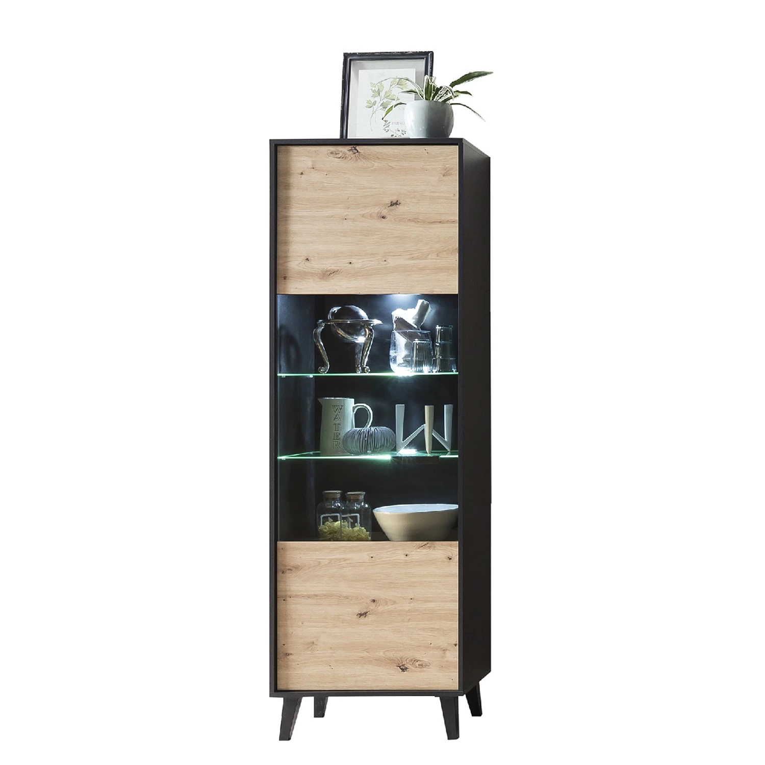 Norrwood Vitrine Argenteuil - Imitation chêne artisan / Noir - Hauteur : 199 cm 2 Norrwood Vitrine Argenteuil - Imitation chêne artisan / Noir - Hauteur : 199 cm – Image 2