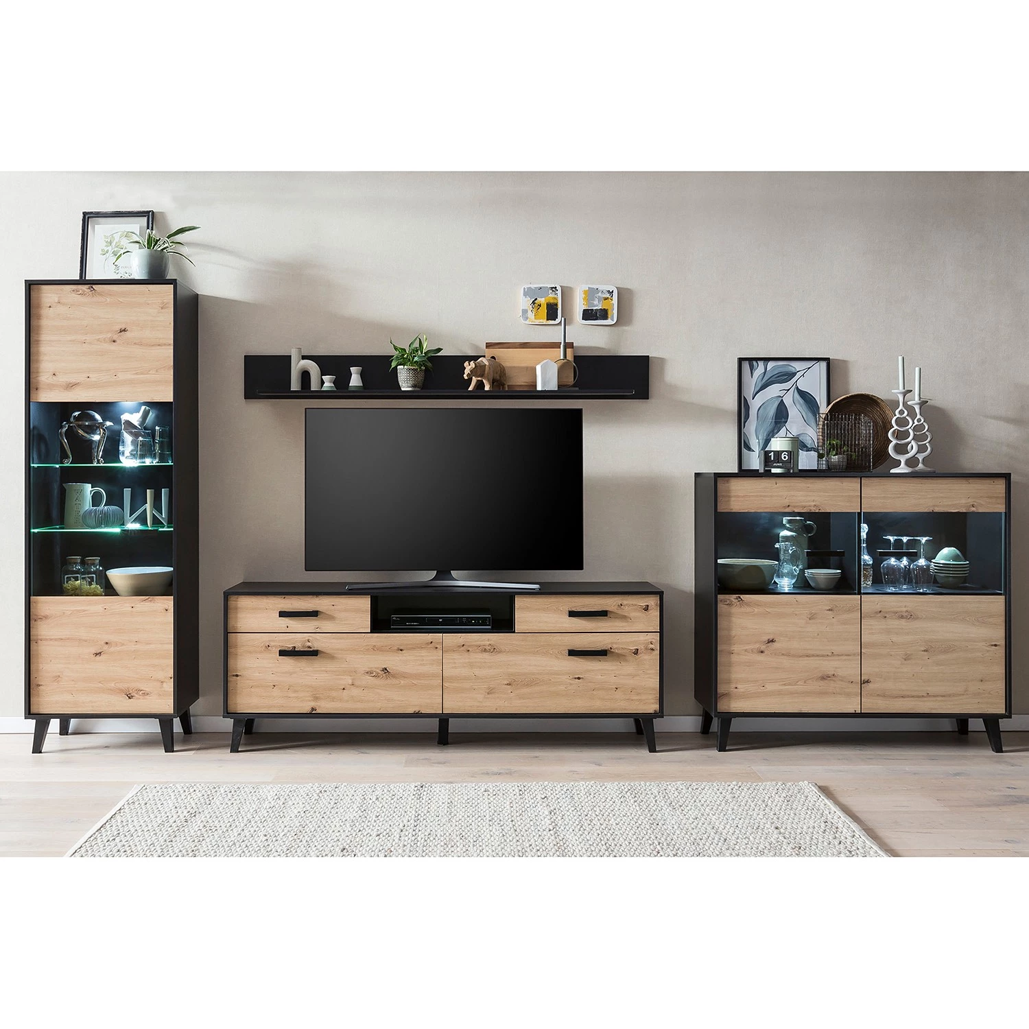 Norrwood Vitrine Argenteuil - Imitation chêne artisan / Noir - Hauteur : 199 cm 7 Norrwood Vitrine Argenteuil - Imitation chêne artisan / Noir - Hauteur : 199 cm – Image 7