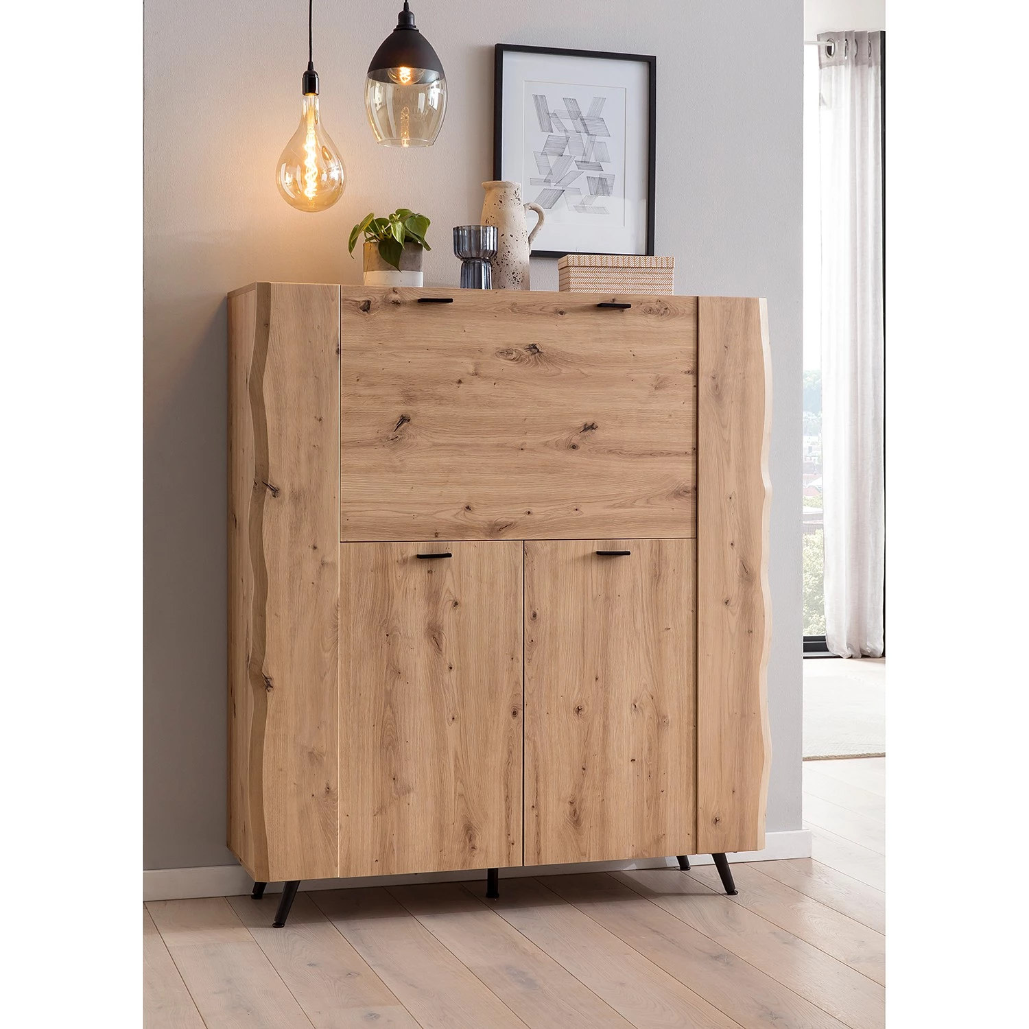 Ars Natura Buffet haut Dorchester - Imitation chêne artisan 2 Ars Natura Buffet haut Dorchester - Imitation chêne artisan – Image 2