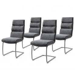 Fredriks Chaise cantilever Abenra - Tissu structuré / Acier - Acier inoxydable - Gris - Lot de 4
