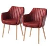Mørteens Chaise à accoudoirs Leedy IV - Imitation cuir / Chêne massif - Rouge cerise - Lot de 2