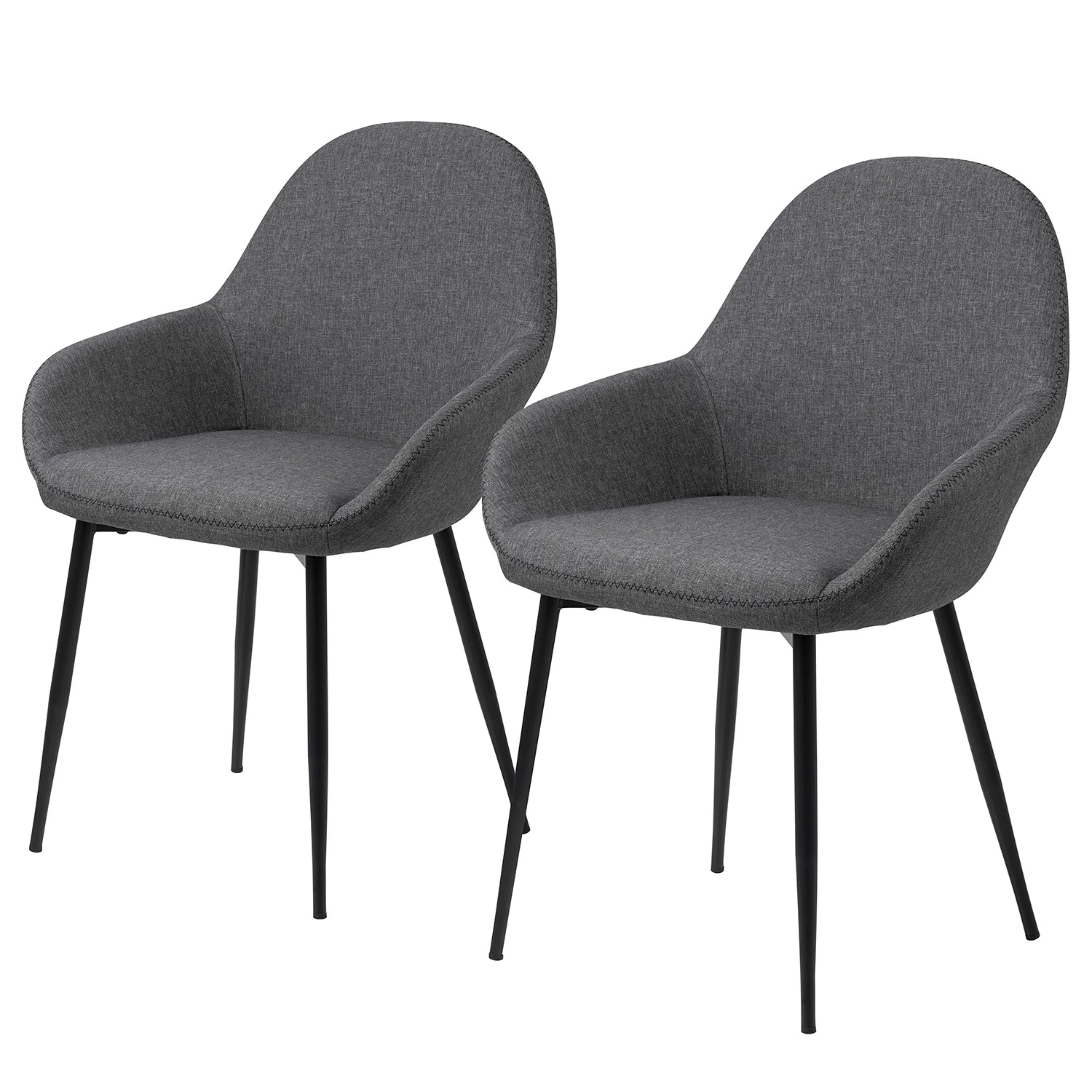 Loftscape Chaises à accoudoirs Kia II (lot de 2) - Tissu / Fer - Gris / Noir 1 Loftscape Chaises à accoudoirs Kia II (lot de 2) - Tissu / Fer - Gris / Noir
