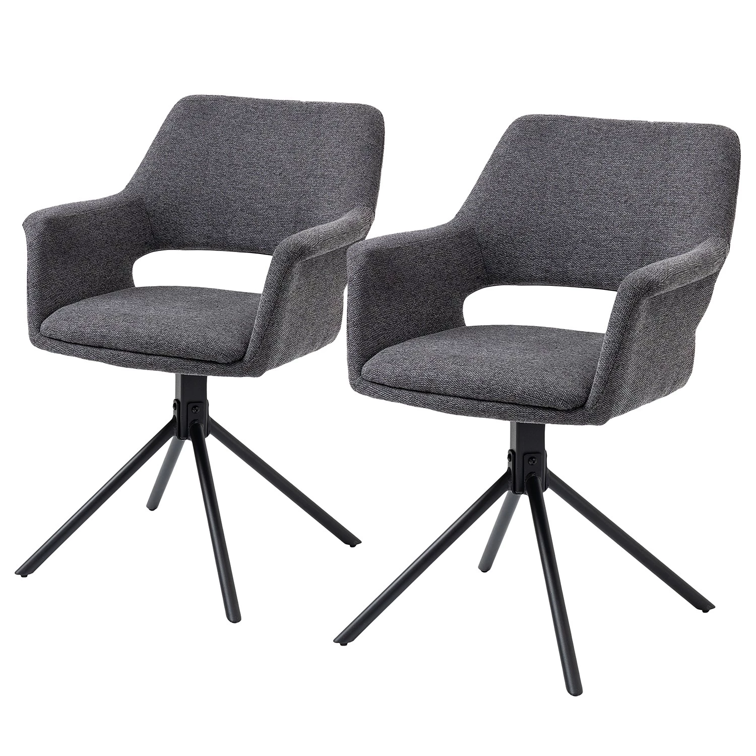 Loftscape Chaise à accoudoirs Keldur II (lot de 2) - Tissu / Acier - Gris / Noir 1 Loftscape Chaise à accoudoirs Keldur II (lot de 2) - Tissu / Acier - Gris / Noir