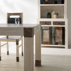 Wolf-Möbel Salle à manger Goa White (4 éléments) - Partiellement en manguier massif - Manguier vintage blanc -ÉcoMaison Soldes 1000330224 220621 032 DETAILS P000000001000330224