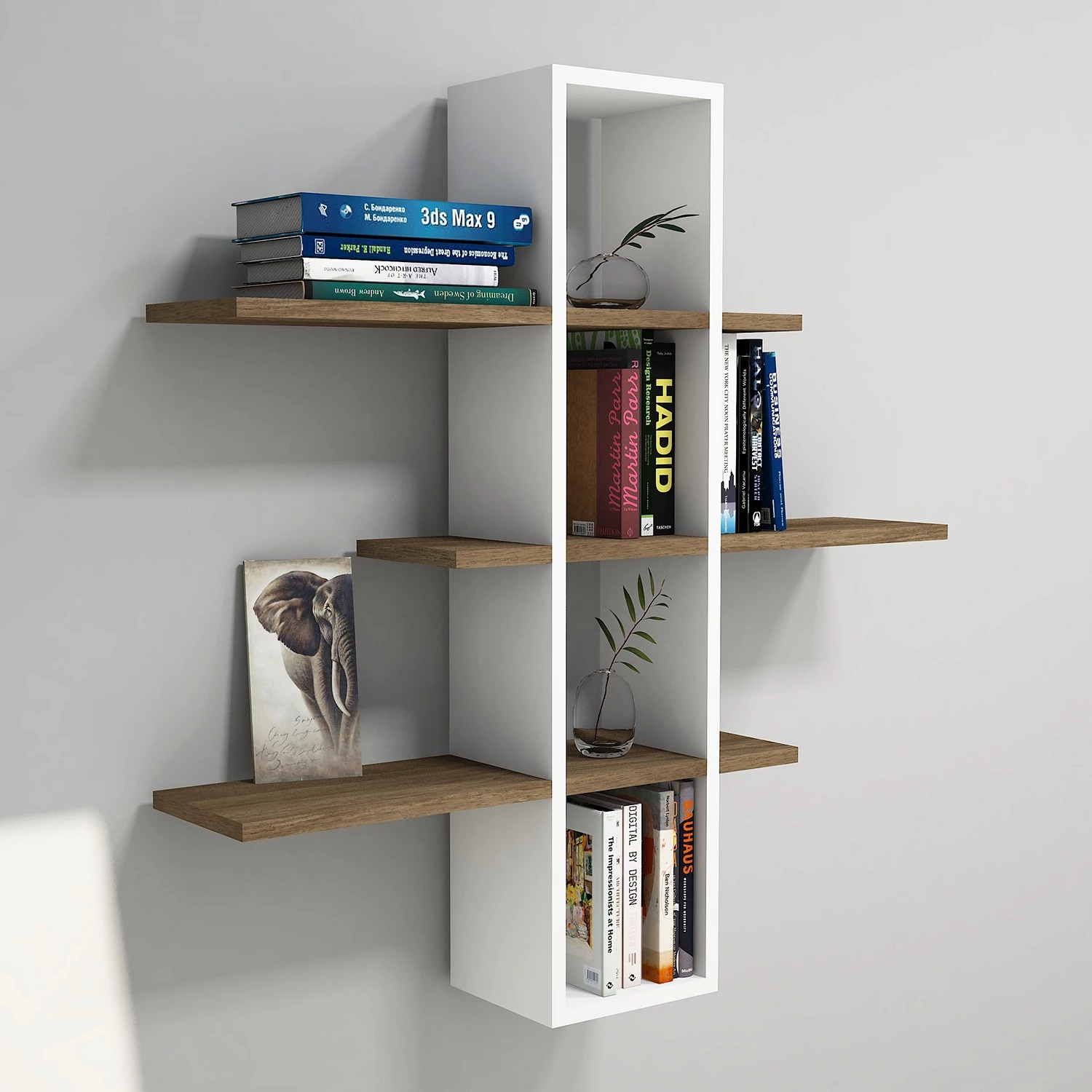 Loftscape Étagère murale Valetta - Blanc / Imitation noyer 2 Loftscape Étagère murale Valetta - Blanc / Imitation noyer – Image 2