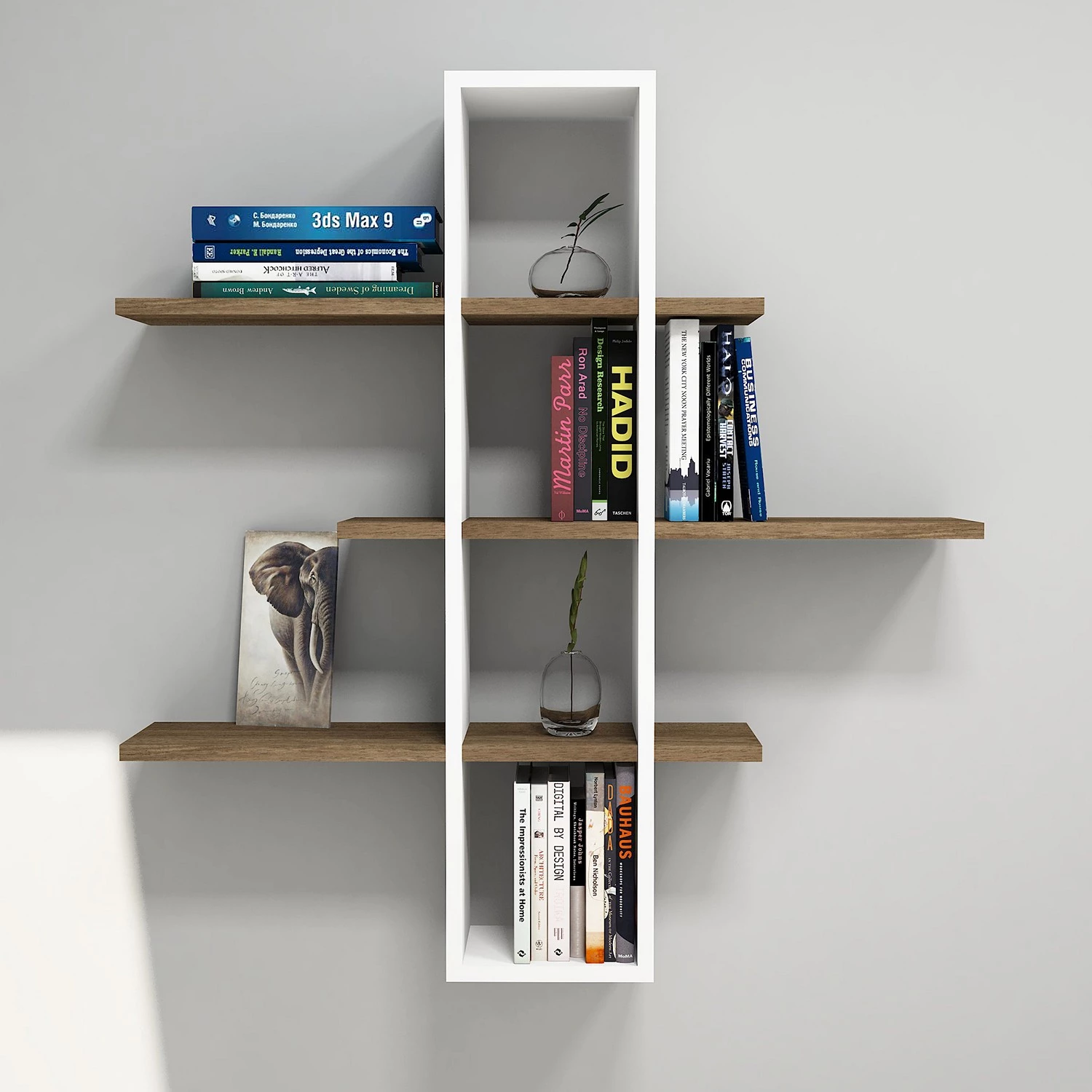 Loftscape Étagère murale Valetta - Blanc / Imitation noyer 3 Loftscape Étagère murale Valetta - Blanc / Imitation noyer – Image 3