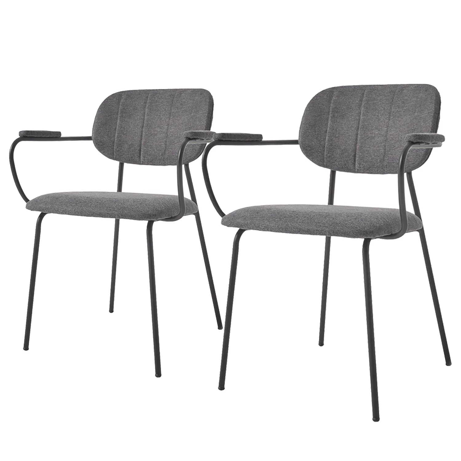 Loftscape Chaises à accoudoirs Sean II (lot de 2) - Chenille / Acier - Gris / Noir 1 Loftscape Chaises à accoudoirs Sean II (lot de 2) - Chenille / Acier - Gris / Noir